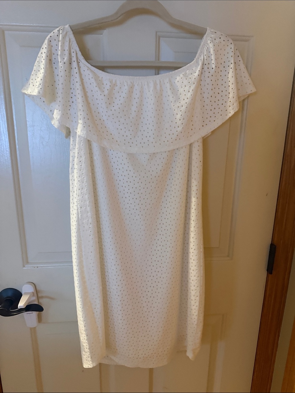 Maurices Off-White One-Shoulder Eyelet Ruffle Dress - Picture 6 of 12